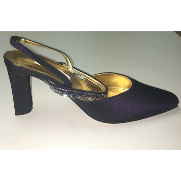ann marino Heels Black Satin Pumps Size 9M Slight - Picture 3 of 12